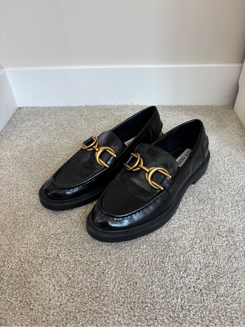 Steve Madden Womens Sheyla Black Horsebit Loafers Slip On Shoes Size 8.5